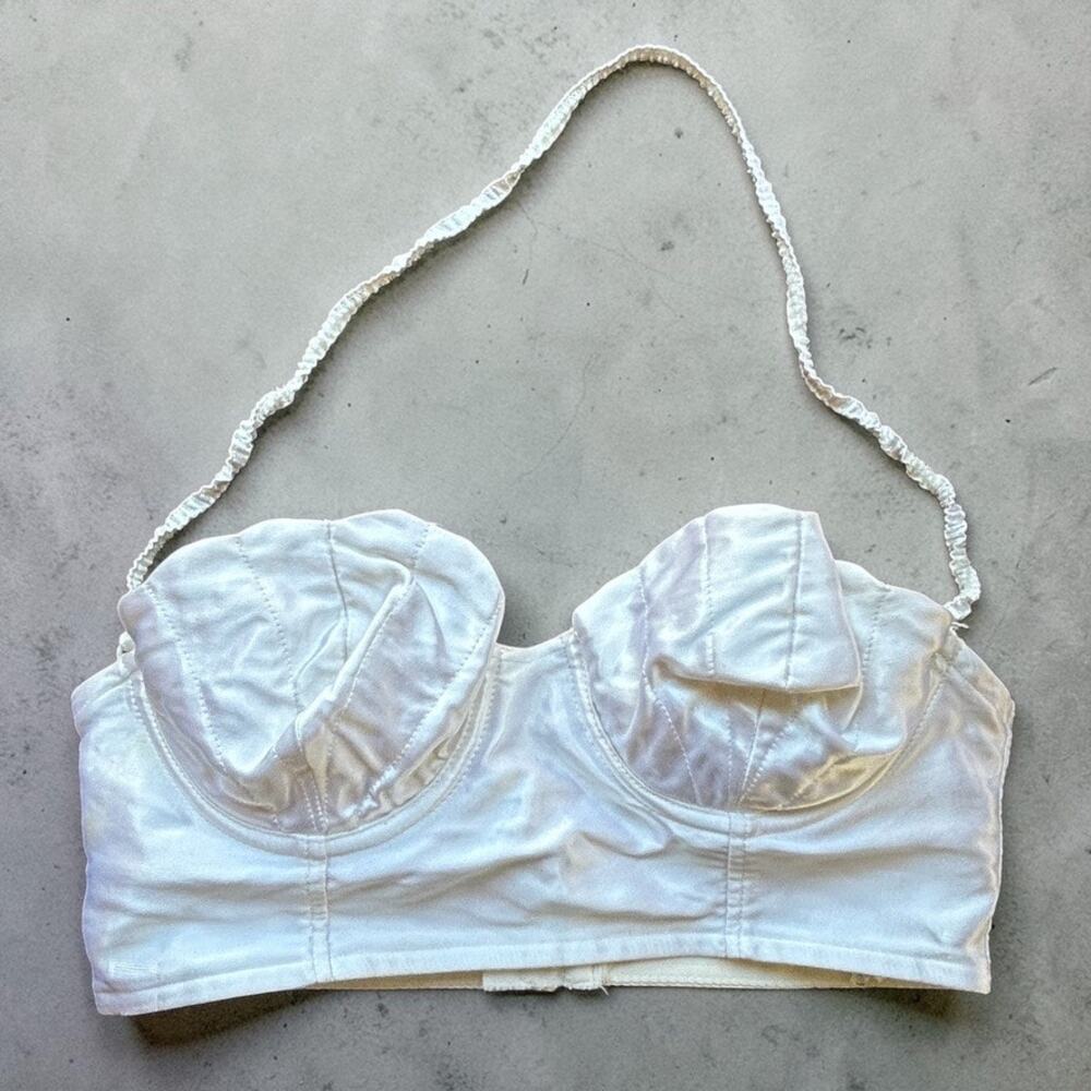 Vintage 60s French Satin Halter Longline Bra 34